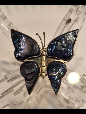 Abalone Shell Butterfly Brooch -Stunning Purple Iridescent Blue-Green Accent